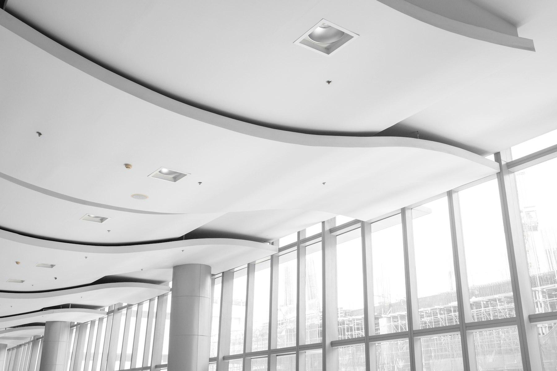 White false ceiling with recessed lighting